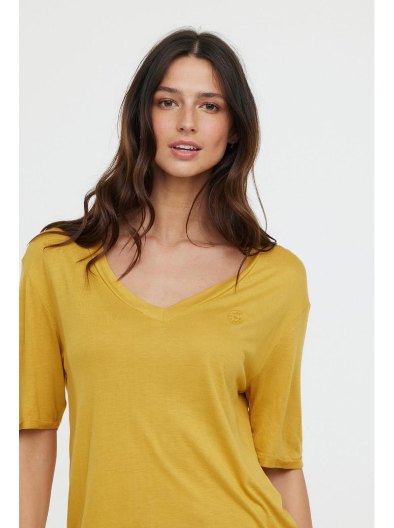 Lee Cooper - T-Shirt manches courtes viscose regular ADOUNA M Jaune - Kiabi