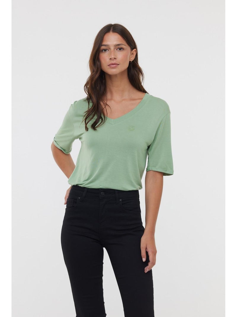 Lee Cooper - T-Shirt manches courtes viscose regular ADOUNA M Vert pistache - Kiabi