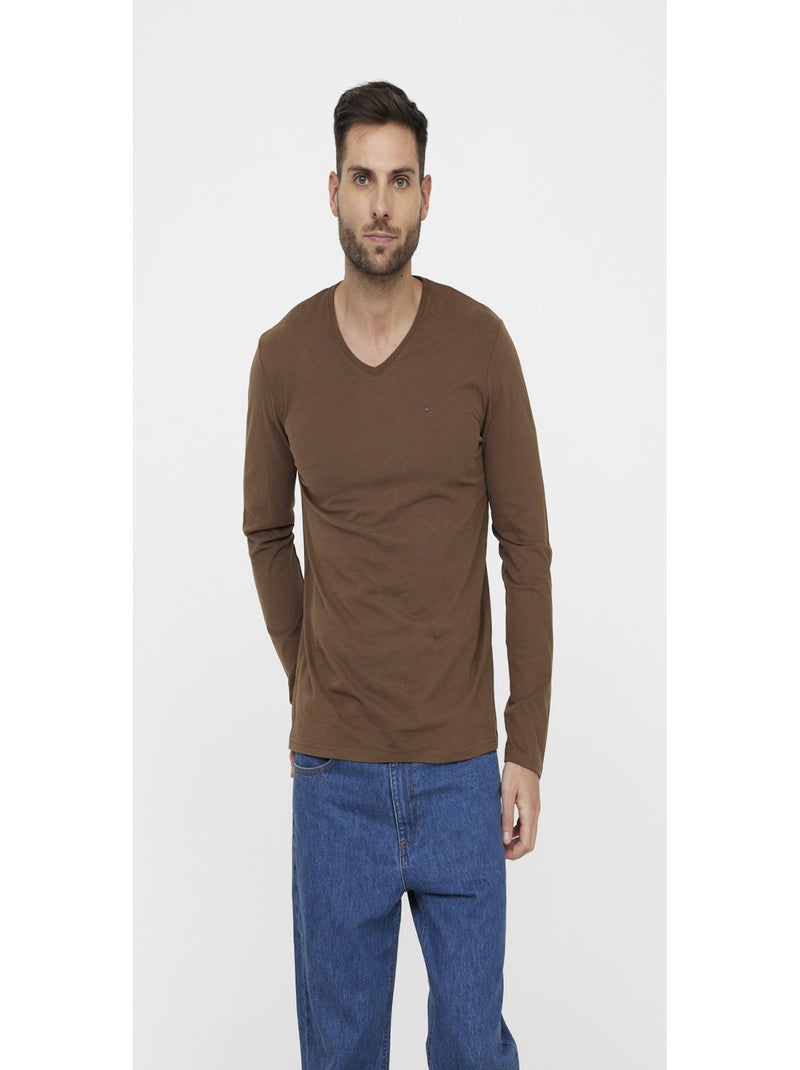 Lee Cooper - T-shirt manches longues coton regular AJESSY ML Noir Marron - Kiabi