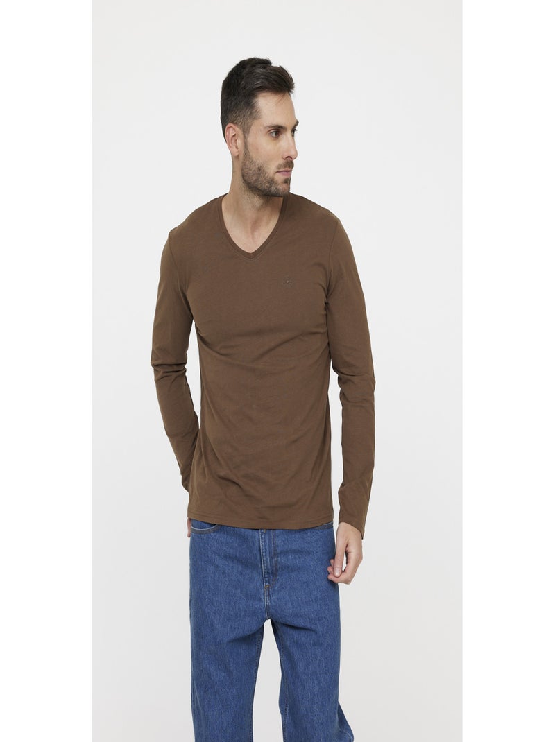 Lee Cooper - T-shirt manches longues coton regular AJESSY ML Noir Marron - Kiabi