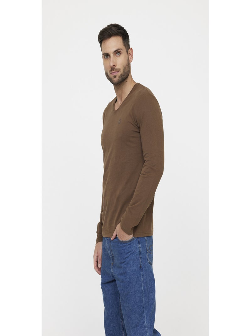 Lee Cooper - T-shirt manches longues coton regular AJESSY ML Noir Marron - Kiabi