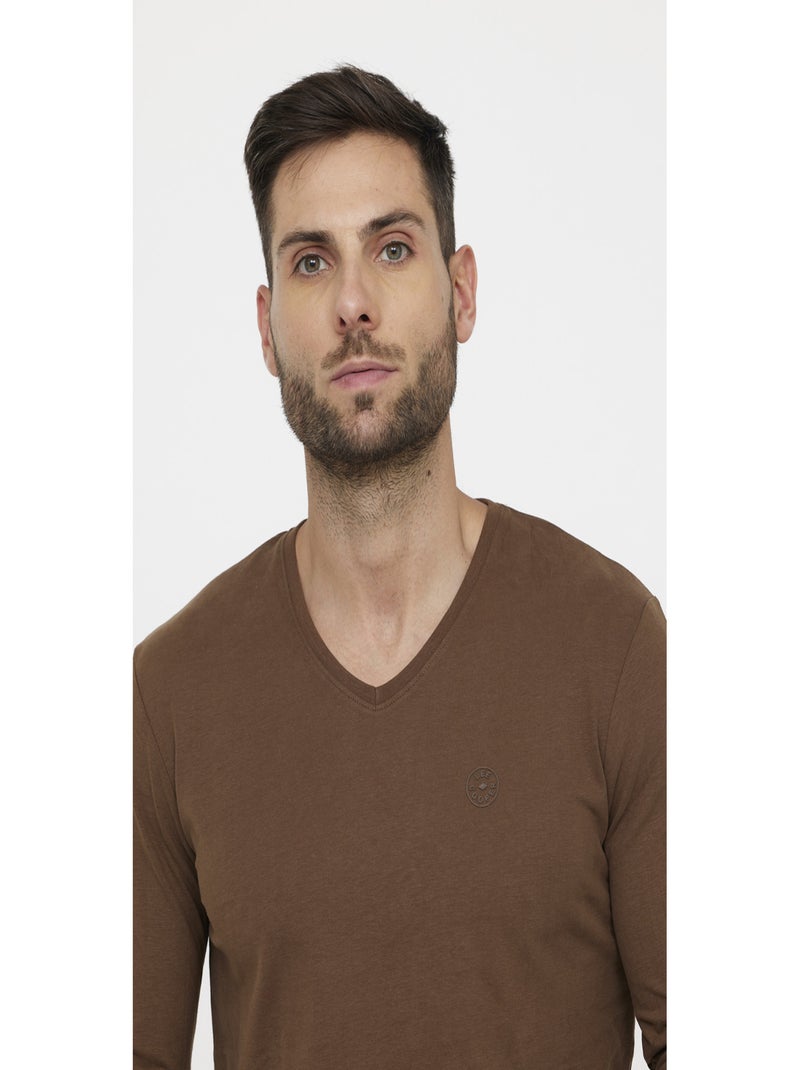 Lee Cooper - T-shirt manches longues coton regular AJESSY ML Noir Marron - Kiabi