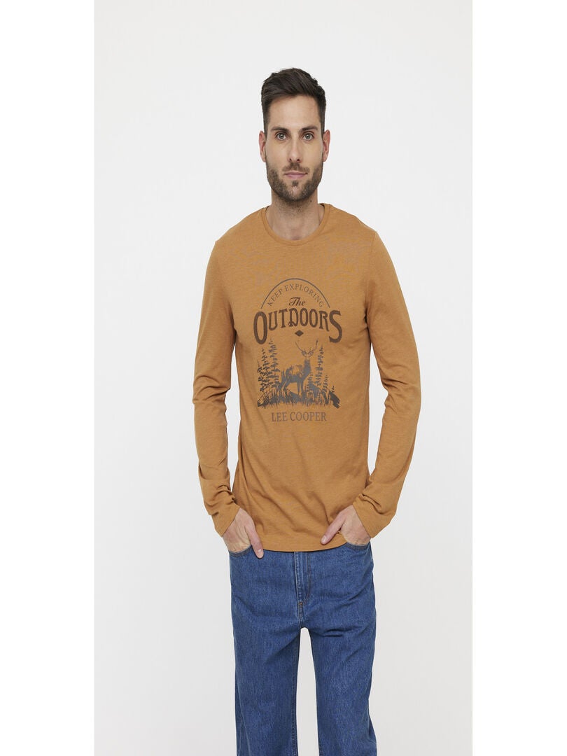 Lee Cooper - T-shirt manches longues coton regular ARIGNAL Camel - Kiabi