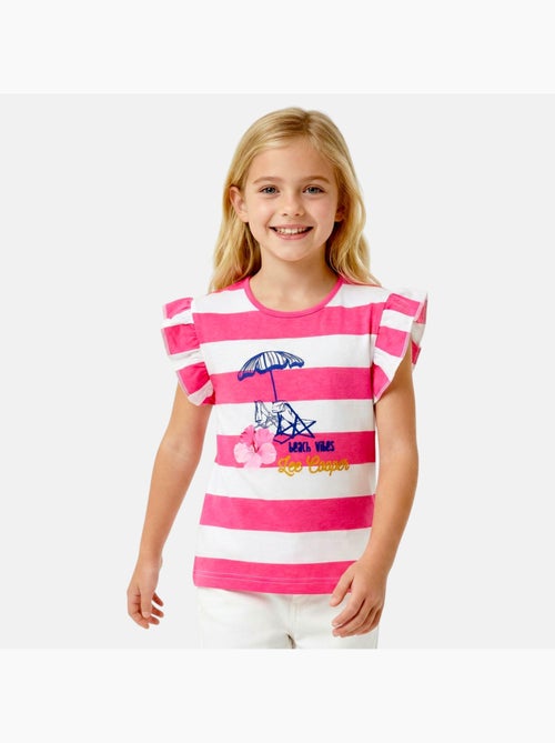 Lee cooper - t-shirt rayé à manches volantées imprimé, col rond - Kiabi