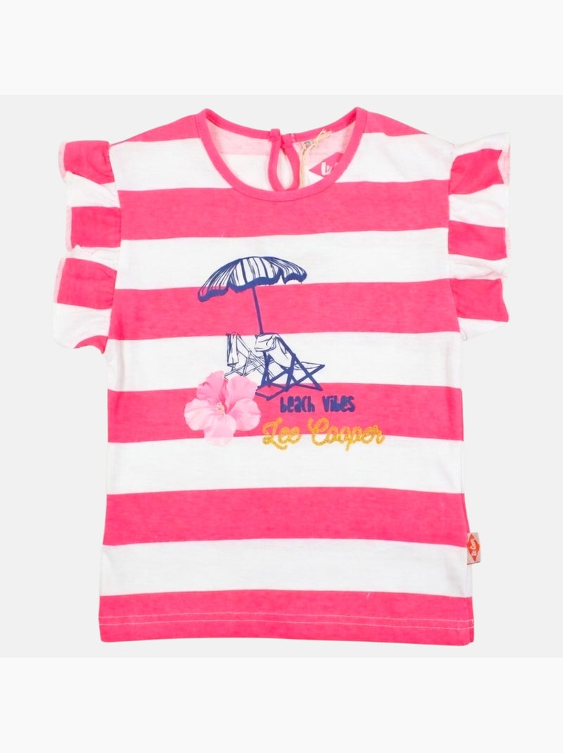 Lee Cooper - Top à rayures avec imprimé fille Rose fushia - Kiabi
