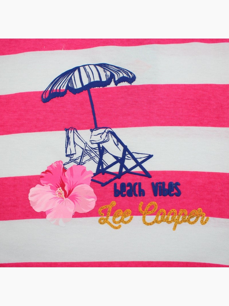 Lee Cooper - Top à rayures avec imprimé fille Rose fushia - Kiabi
