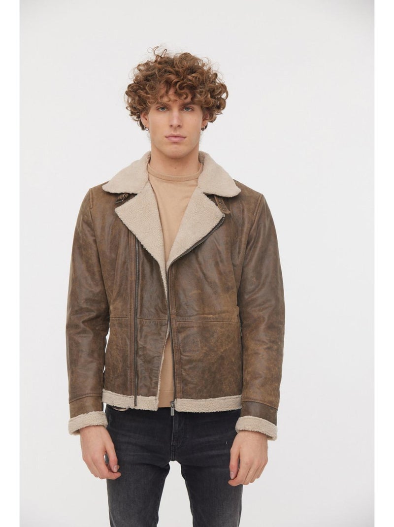 Lee Cooper - Veste cuir  YABIL Marron foncé - Kiabi