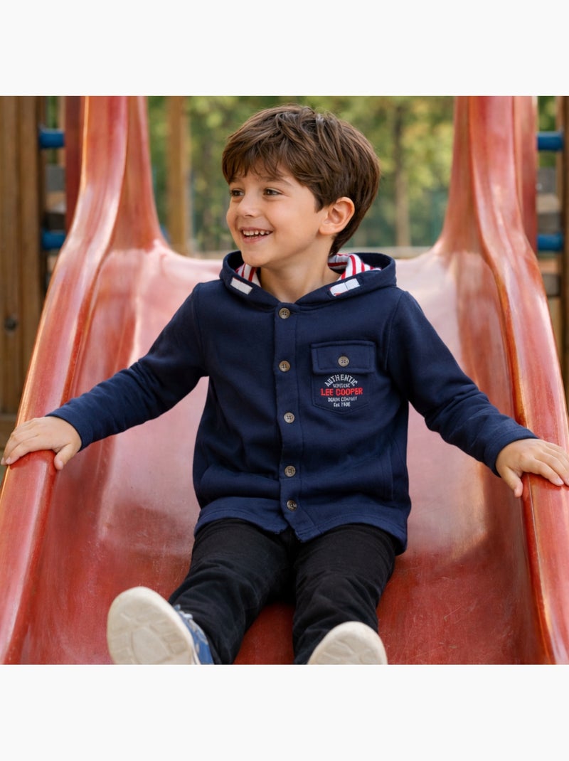 Lee Cooper - Veste sweat à capuche boutonnée garçon Bleu marine - Kiabi