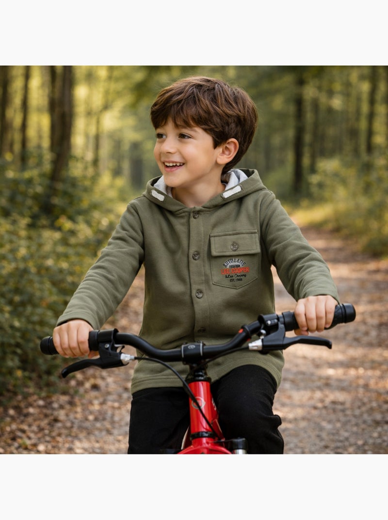 Lee Cooper - Veste sweat à capuche boutonnée garçon Kaki - Kiabi