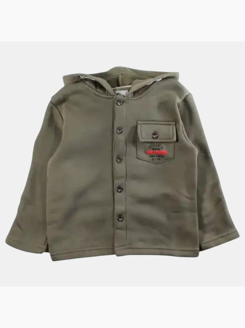 Lee Cooper - Veste sweat à capuche boutonnée garçon Kaki - Kiabi
