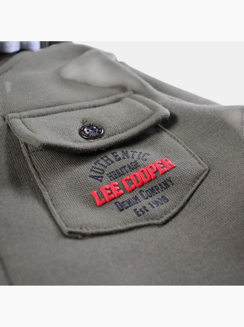 Lee Cooper - Veste sweat à capuche boutonnée garçon Kaki - Kiabi