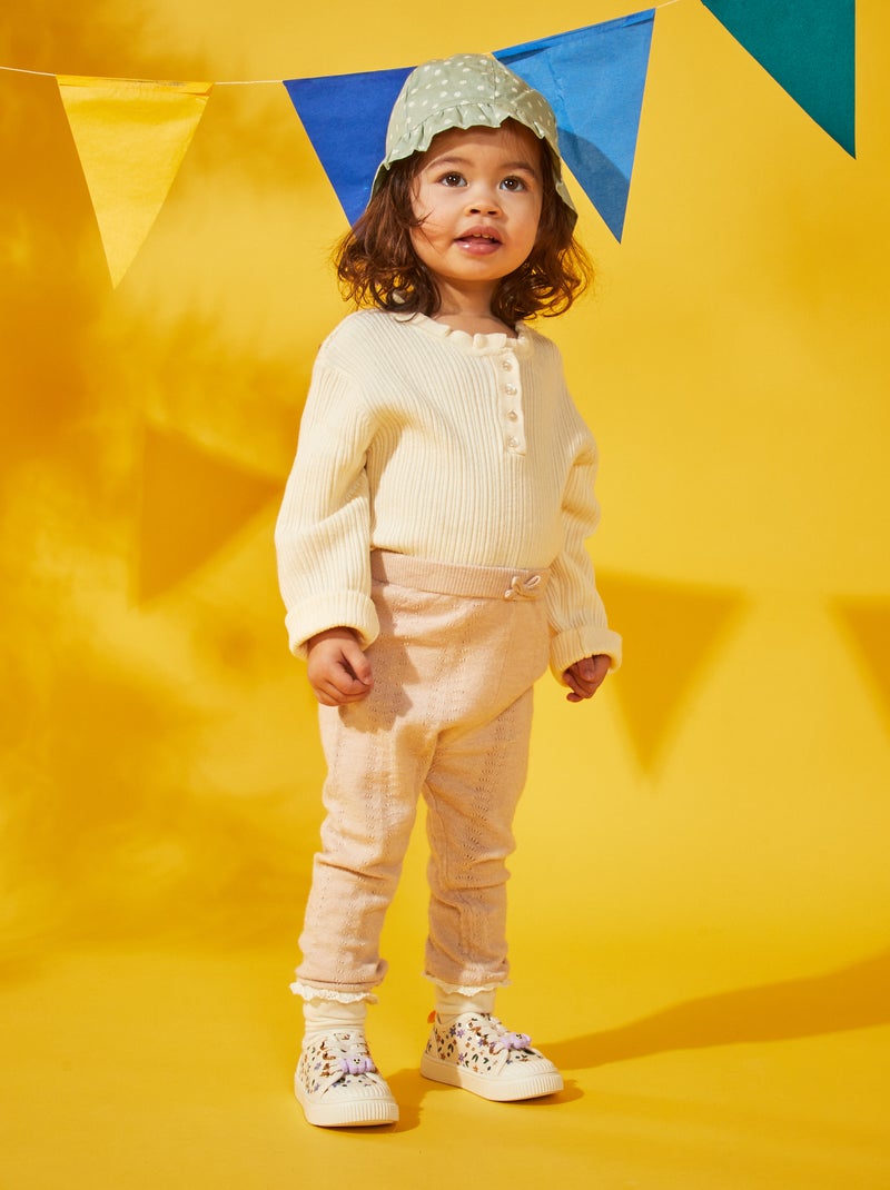 Leeging en maille pointelle + chaussettes Beige - Kiabi