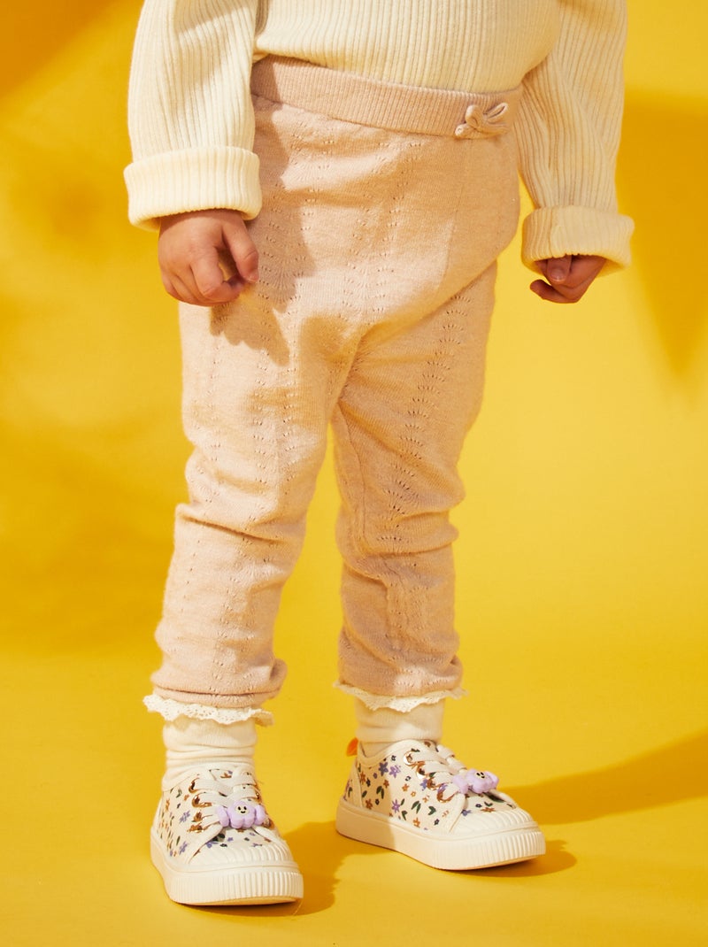 Leeging en maille pointelle + chaussettes Beige - Kiabi