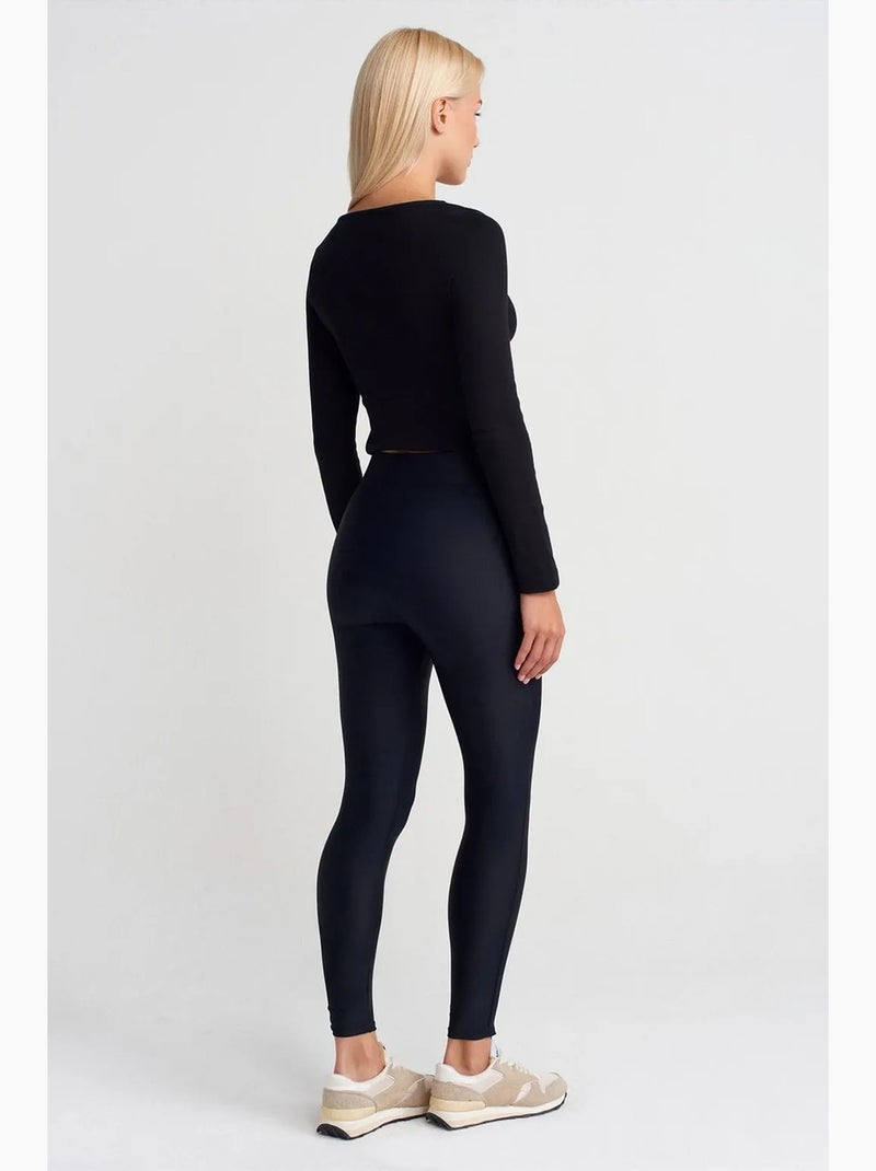 Legging à taille haute, jambe skinny et fermeture zippée dilvin Bleu marine - Kiabi