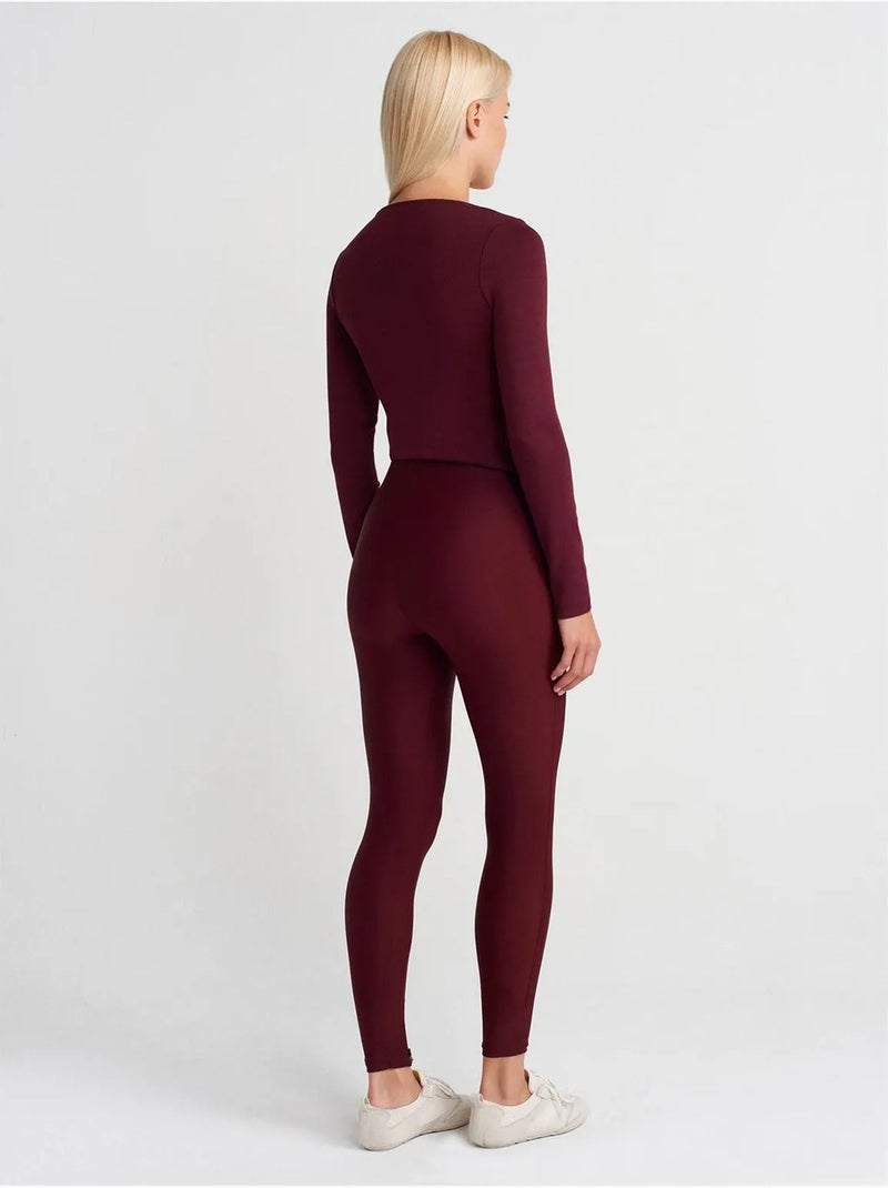Legging à taille haute, jambe skinny et fermeture zippée dilvin Rouge bordeaux - Kiabi