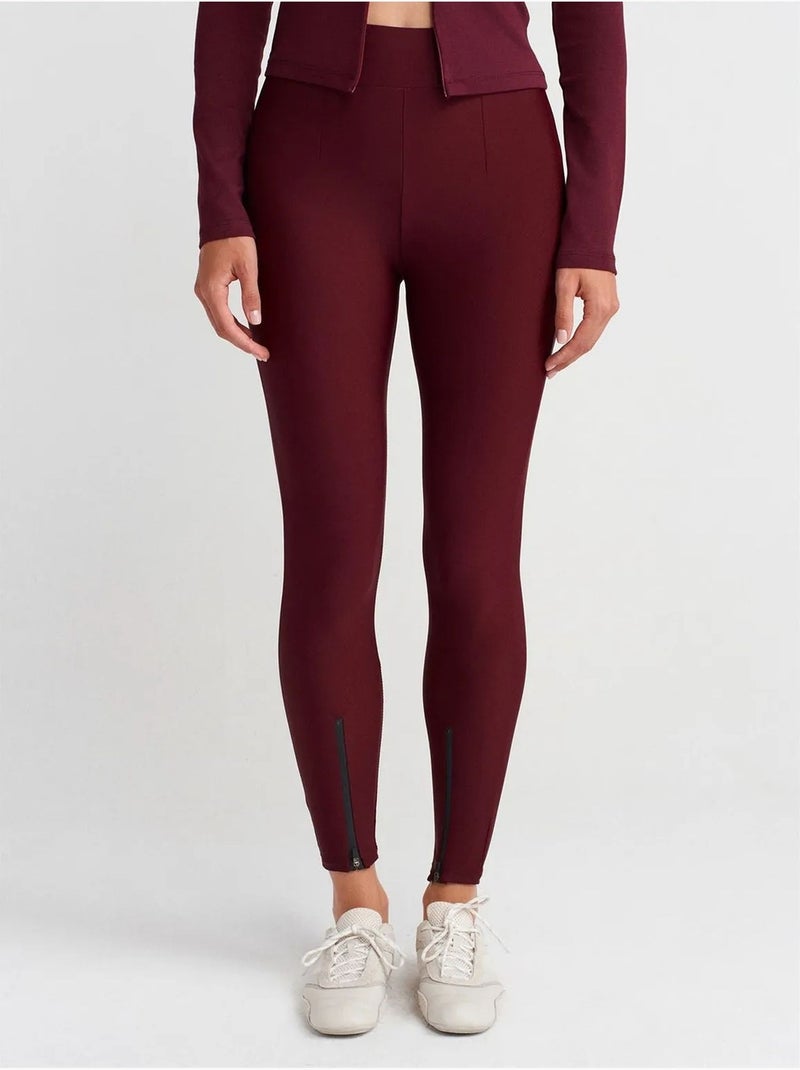 Legging à taille haute, jambe skinny et fermeture zippée dilvin Rouge bordeaux - Kiabi