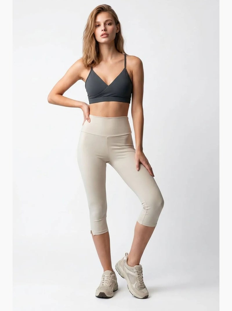 Legging capri taille haute avec fente mixray Beige argile - Kiabi