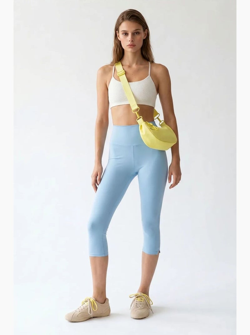 Legging capri taille haute avec fente mixray Bleu ciel - Kiabi