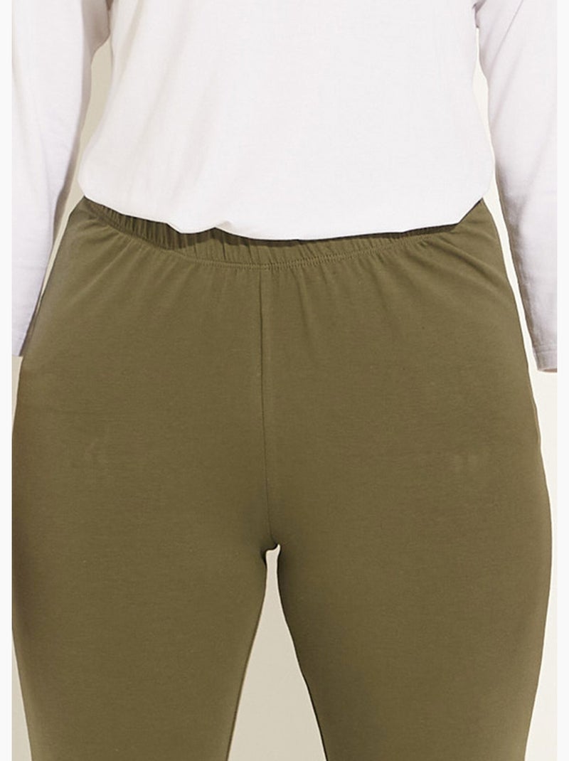 Legging ceinture élastiquée uni ou imprimé - Afibel Kaki - Kiabi