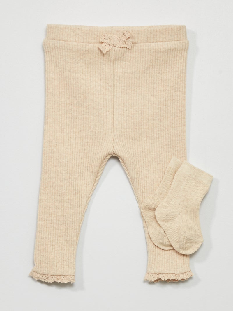 Legging + chaussettes en maille côtelée - 2 pièces Beige - Kiabi