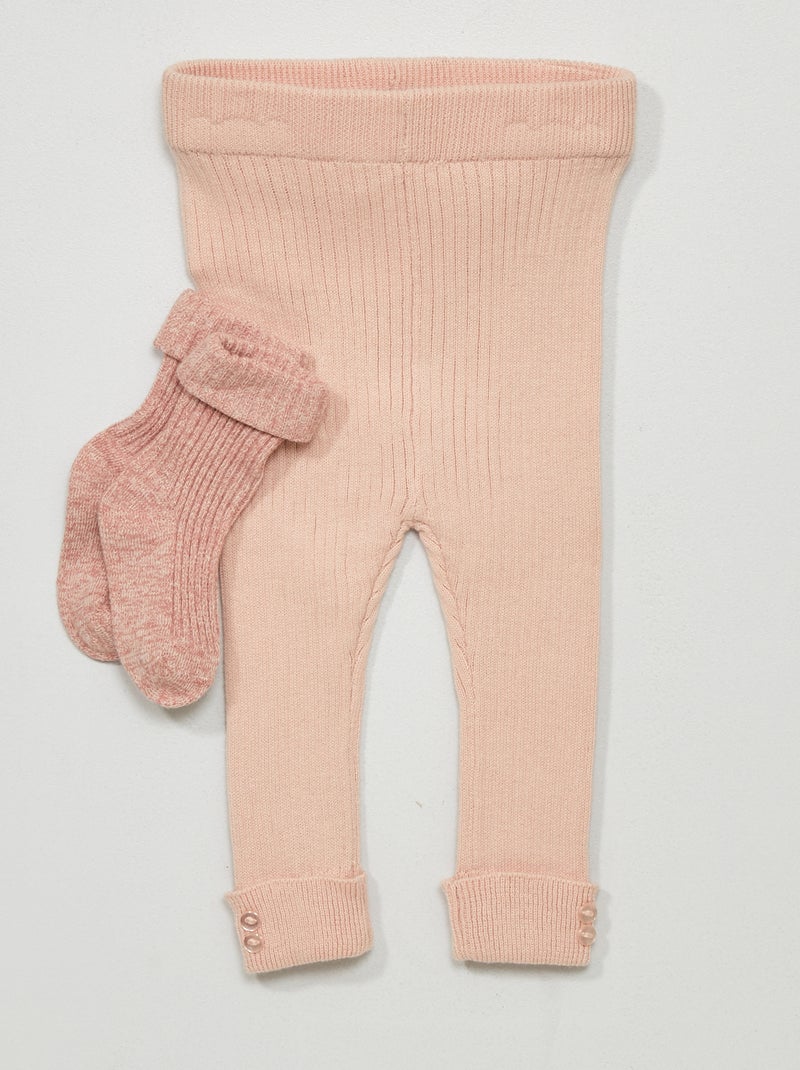 Legging + chaussettes en maille côtelée Rose clair - Kiabi