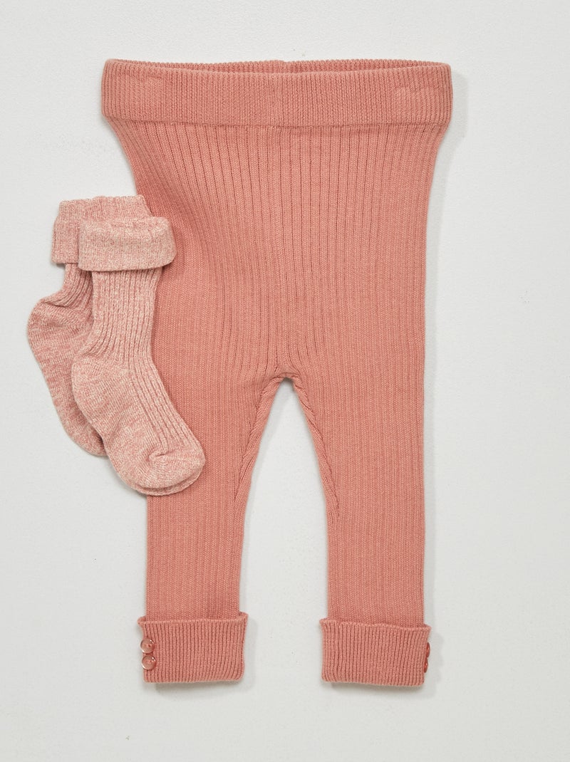 Legging + chaussettes en maille côtelée Rose - Kiabi