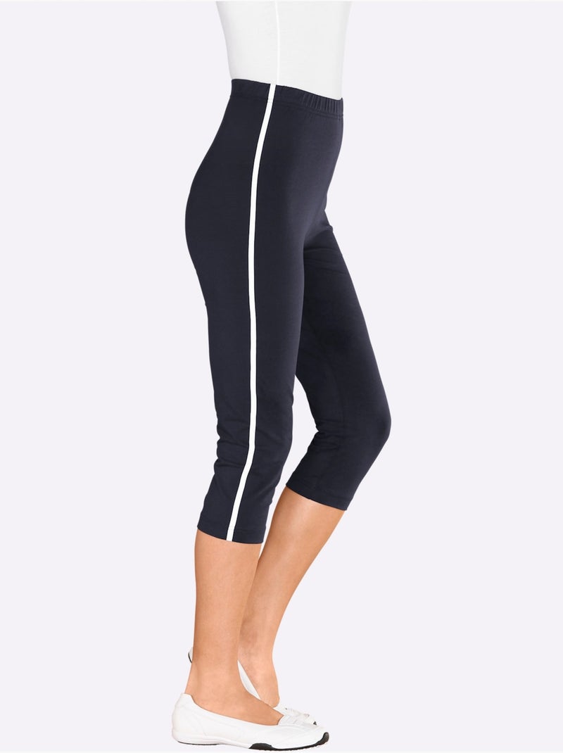 Legging Corsaire Passepoils Contrastés Tendance - Taille Standard - Moda Vilona Bleu Blanc - Kiabi