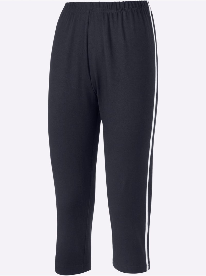 Legging Corsaire Passepoils Contrastés Tendance - Taille Standard - Moda Vilona Bleu Blanc - Kiabi