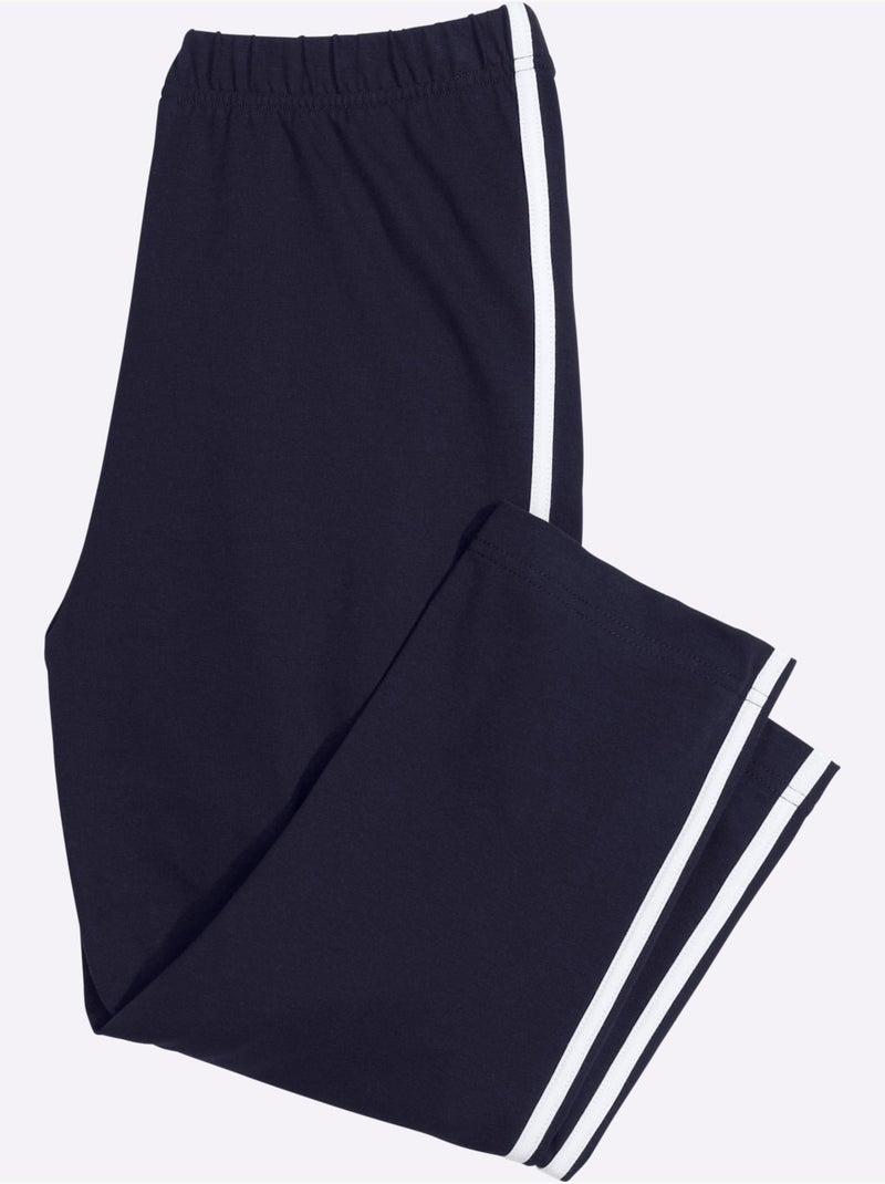 Legging Corsaire Passepoils Contrastés Tendance - Taille Standard - Moda Vilona Bleu Blanc - Kiabi
