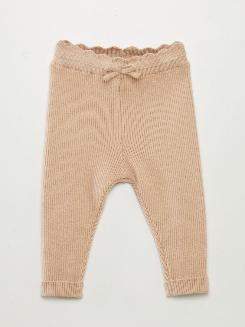 Legging côtelé avec nœud Beige - Kiabi