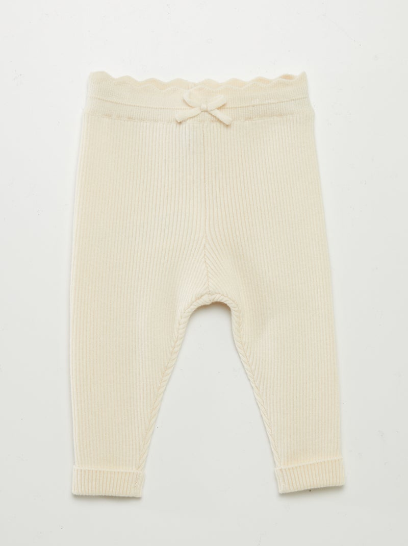 Legging côtelé avec nœud Blanc - Kiabi