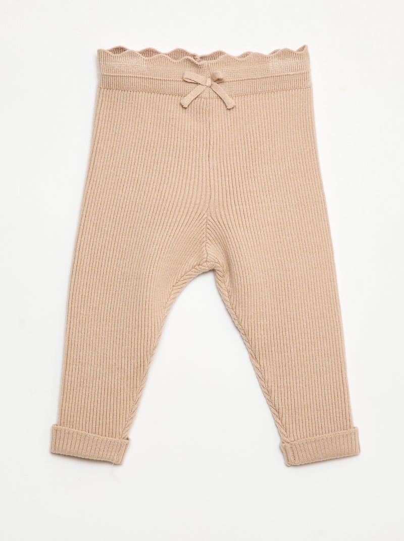 Legging côtelé avec nœud fantaisie Beige - Kiabi