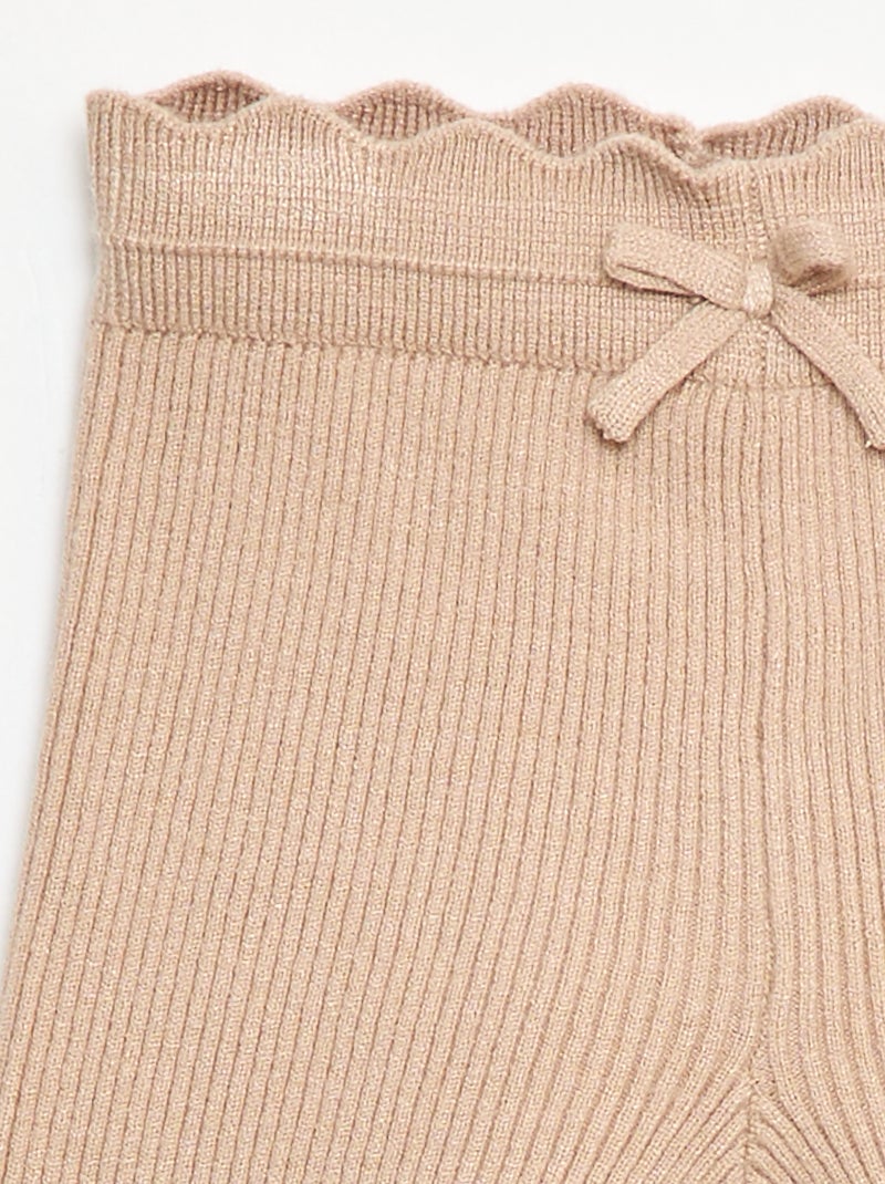 Legging côtelé avec nœud fantaisie Beige - Kiabi