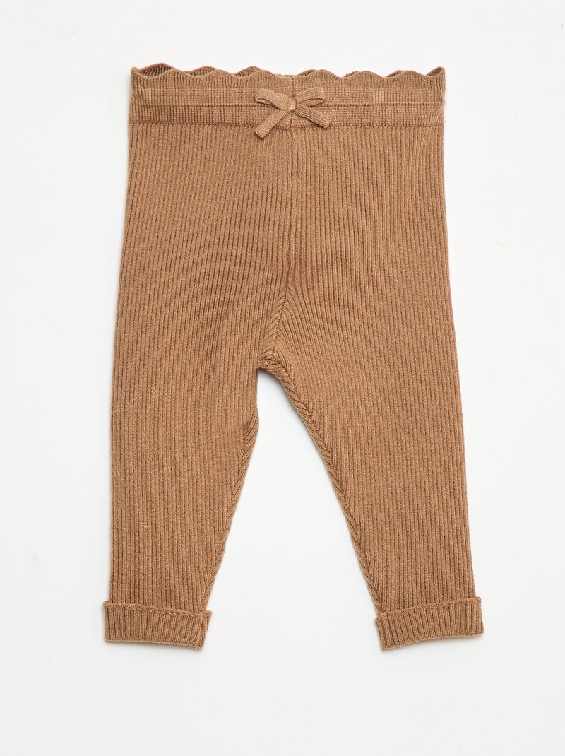 Legging côtelé avec nœud fantaisie Marron - Kiabi
