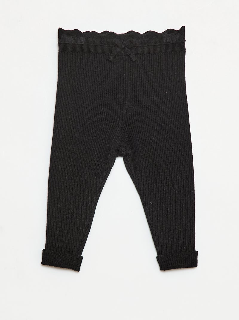 Legging côtelé avec nœud fantaisie Noir - Kiabi