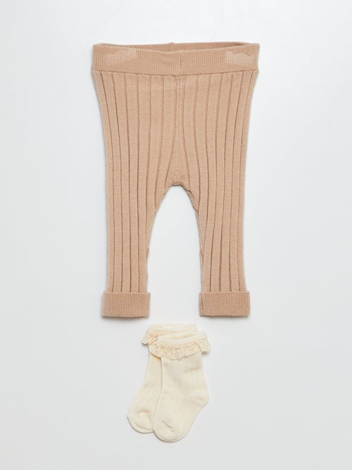 Legging côtelé + chaussettes avec broderie - Kiabi