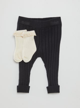 Legging côtelé + chaussettes avec broderie