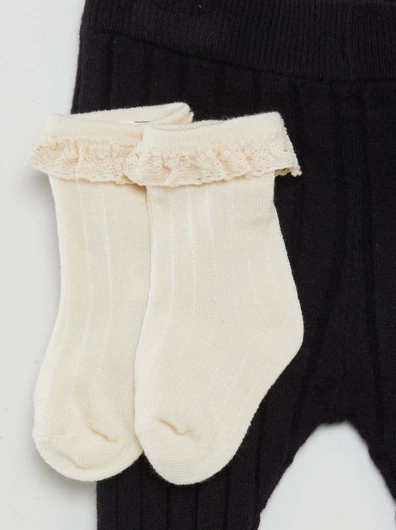 Legging côtelé + chaussettes avec broderie noir - Kiabi