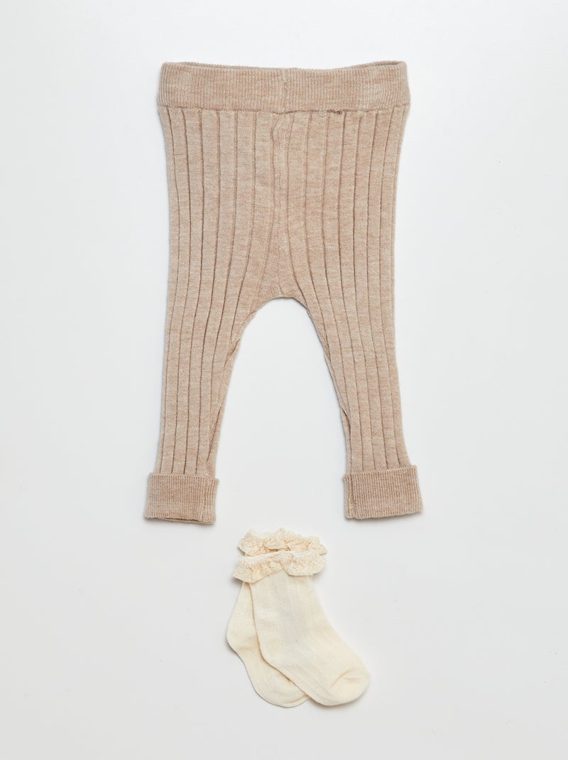 Legging côtelé + chaussettes Beige - Kiabi