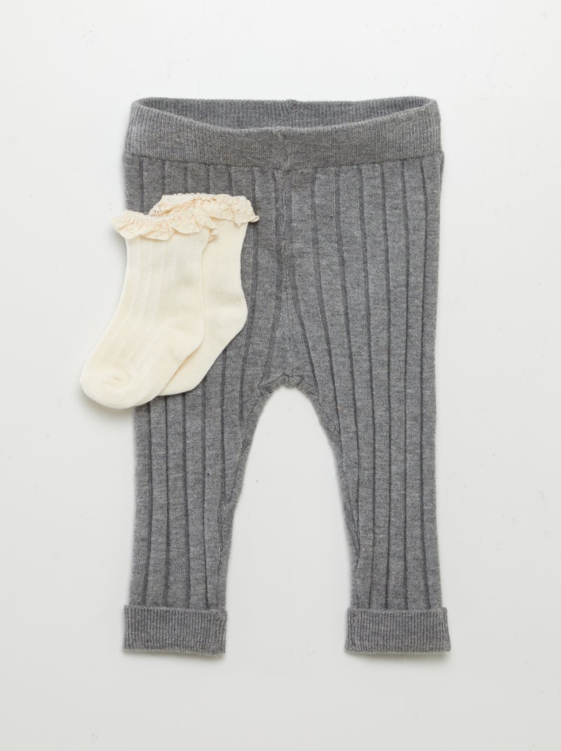 Legging côtelé + chaussettes Gris - Kiabi