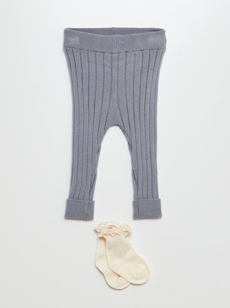 Legging côtelé + chaussettes Gris - Kiabi