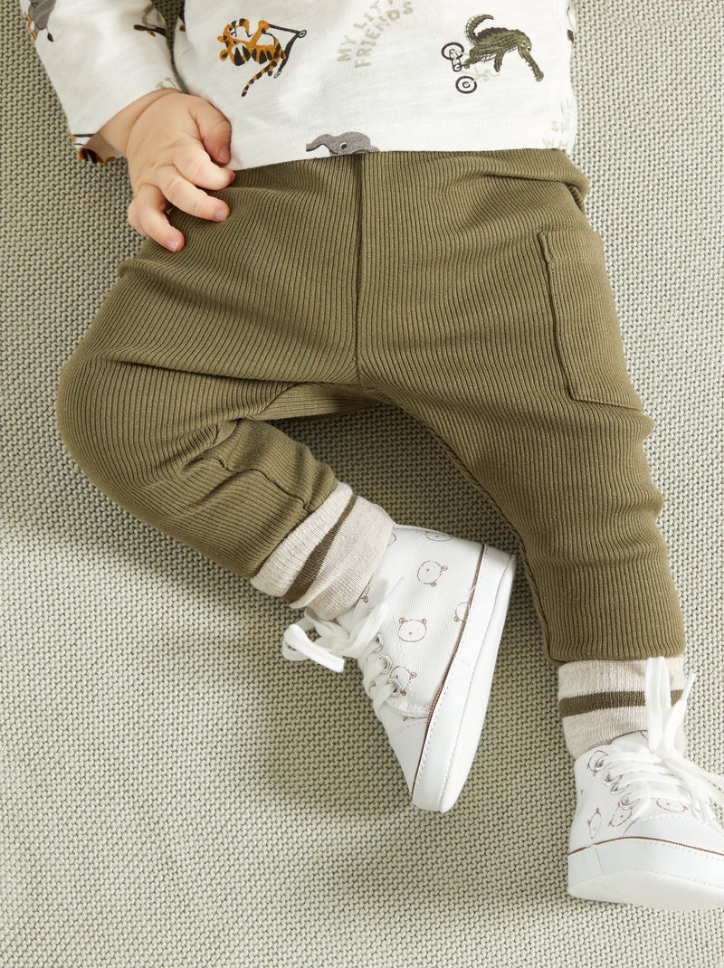 Legging côtelé + chaussettes kaki - Kiabi