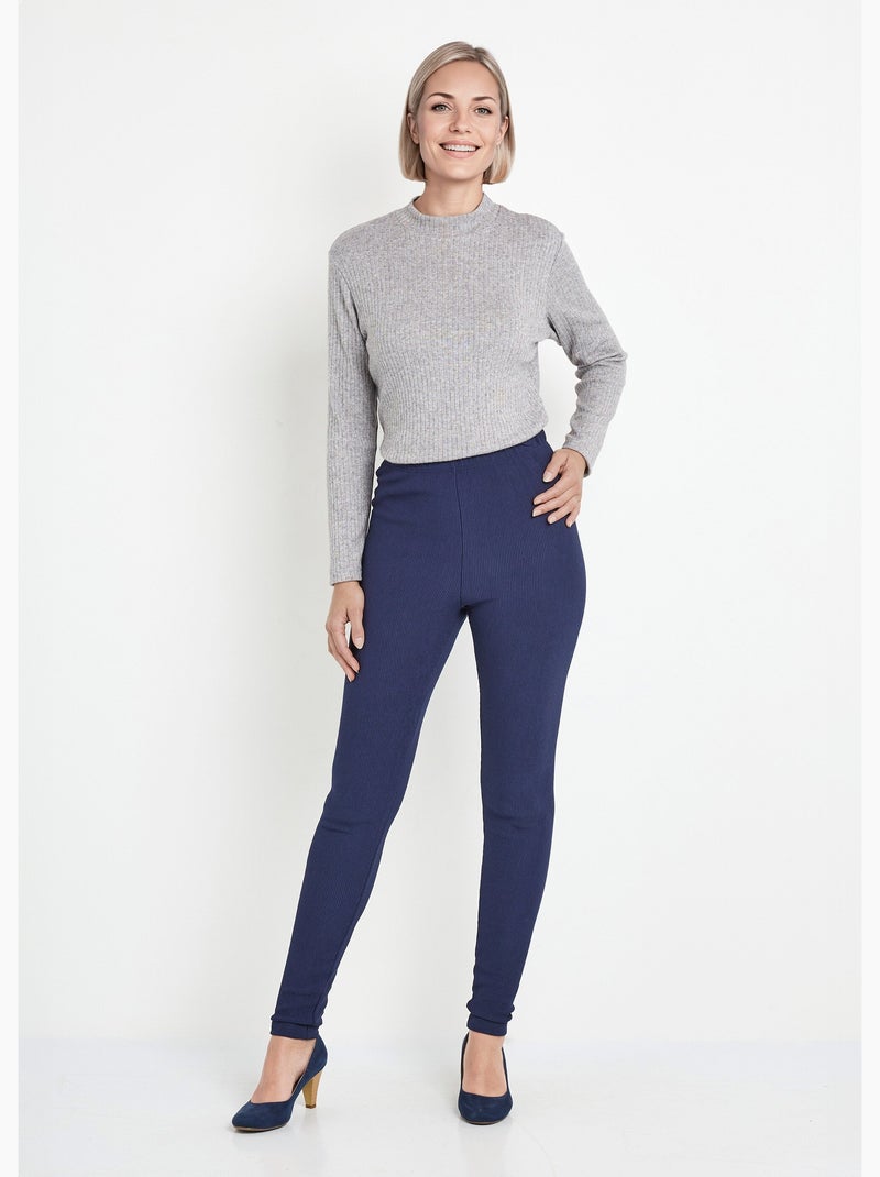 Legging côtelé taille élastiquée Bleu marine - Kiabi