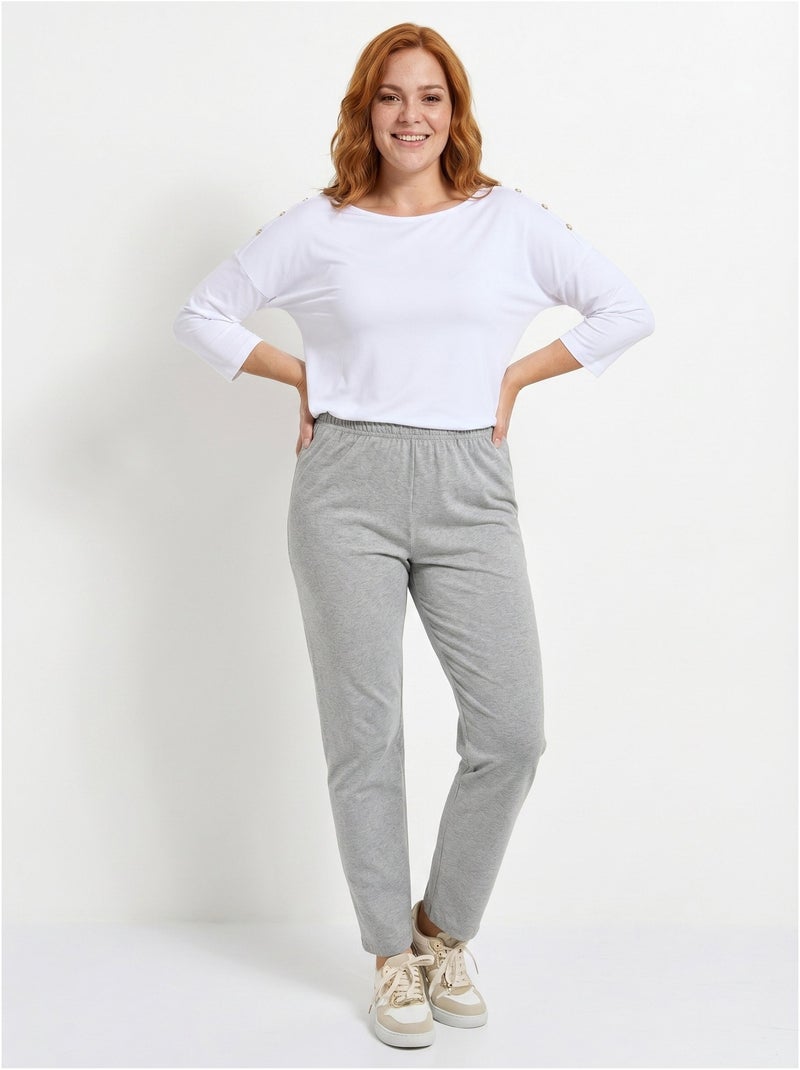 Legging coton stretch taille élastiquée - afibel Gris chiné - Kiabi