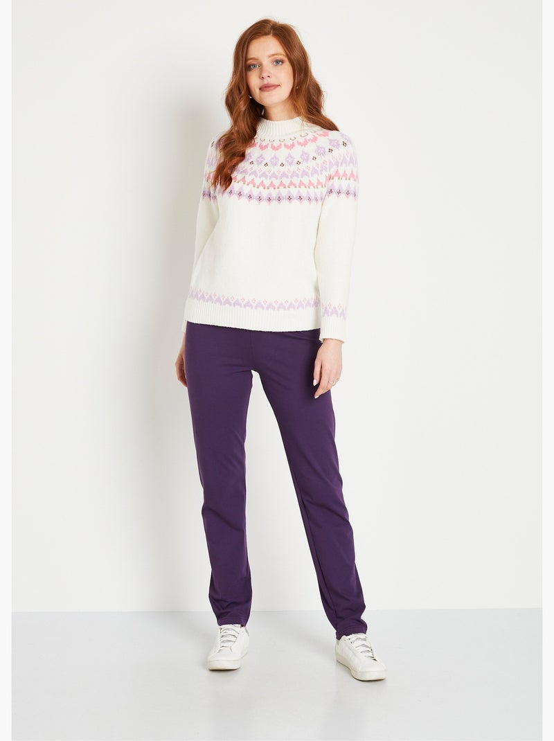 Legging coton stretch taille élastiquée - afibel Prune - Kiabi