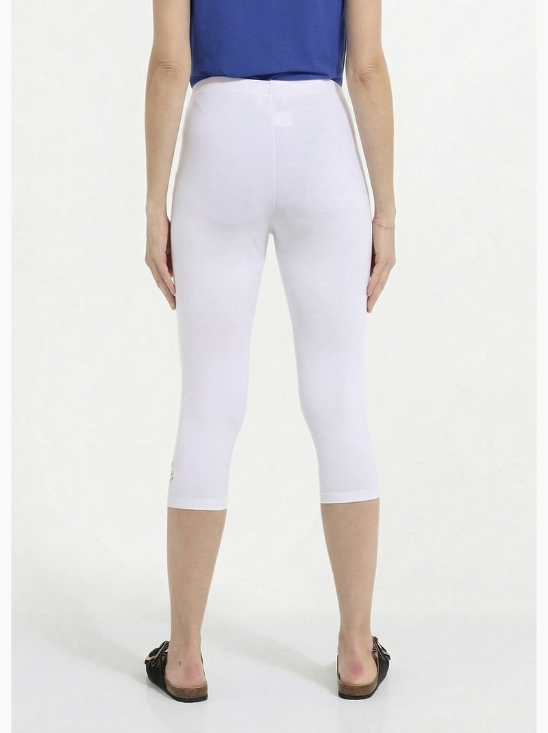 Legging court ceinture élastiqué bas brodés - Afibel Blanc - Kiabi