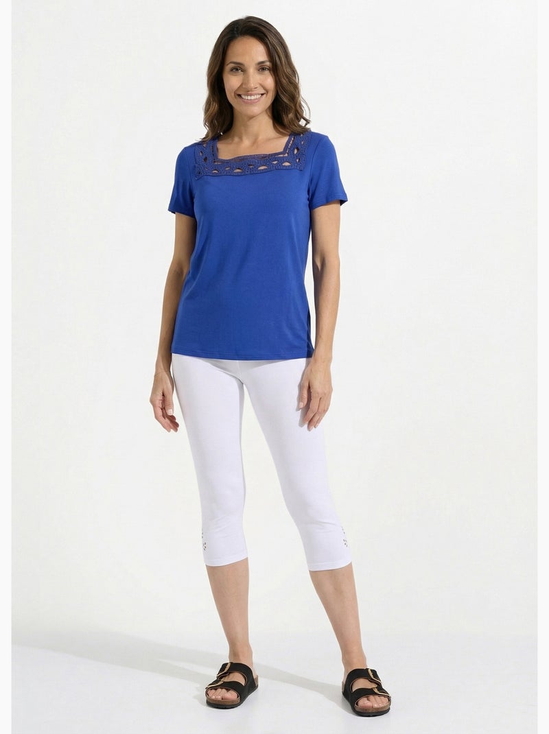 Legging court ceinture élastiqué bas brodés - Afibel Blanc - Kiabi