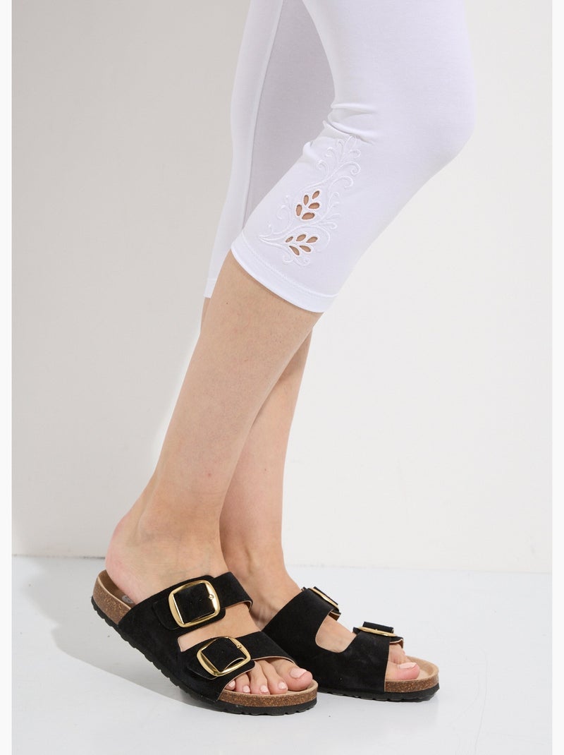 Legging court ceinture élastiqué bas brodés - Afibel Blanc - Kiabi