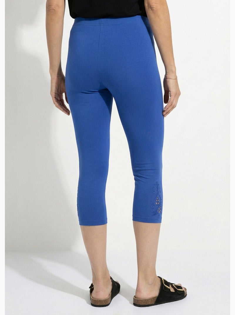 Legging court ceinture élastiqué bas brodés - Afibel Bleu - Kiabi