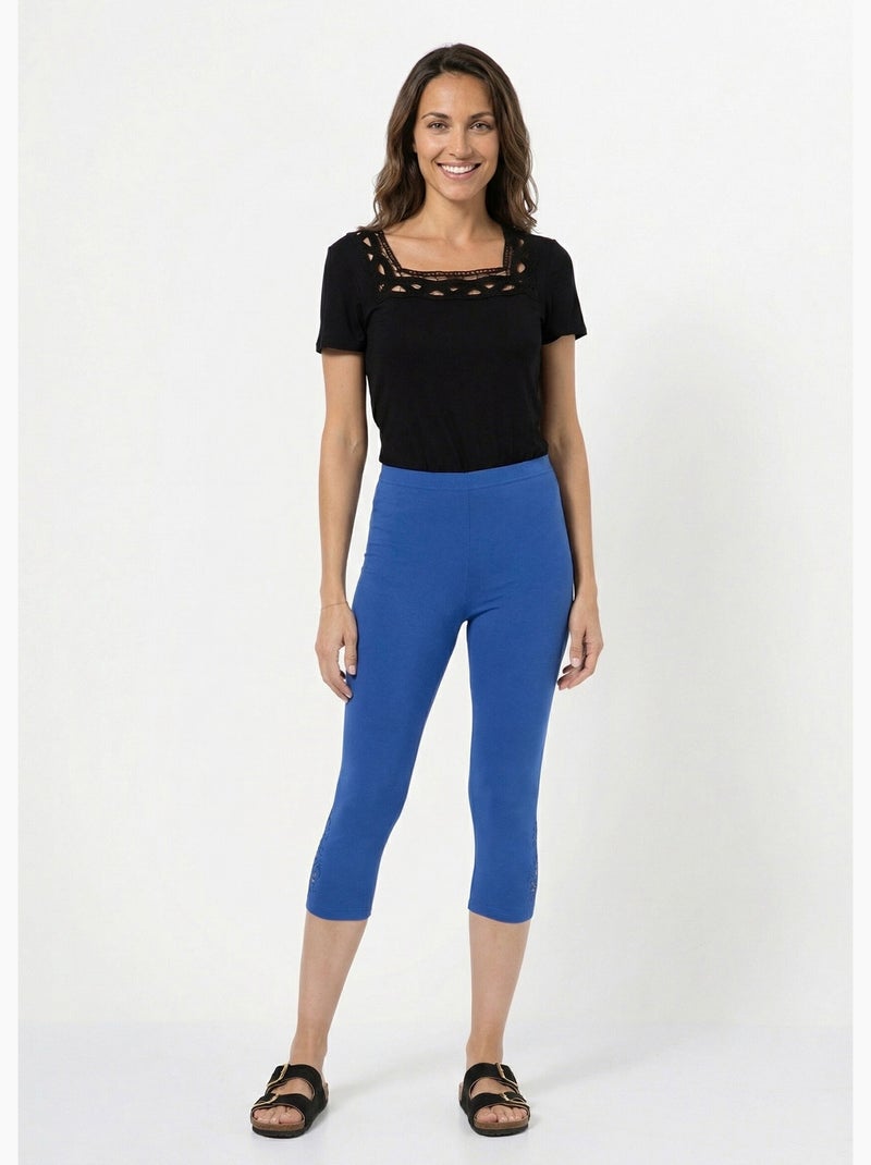 Legging court ceinture élastiqué bas brodés - Afibel Bleu - Kiabi